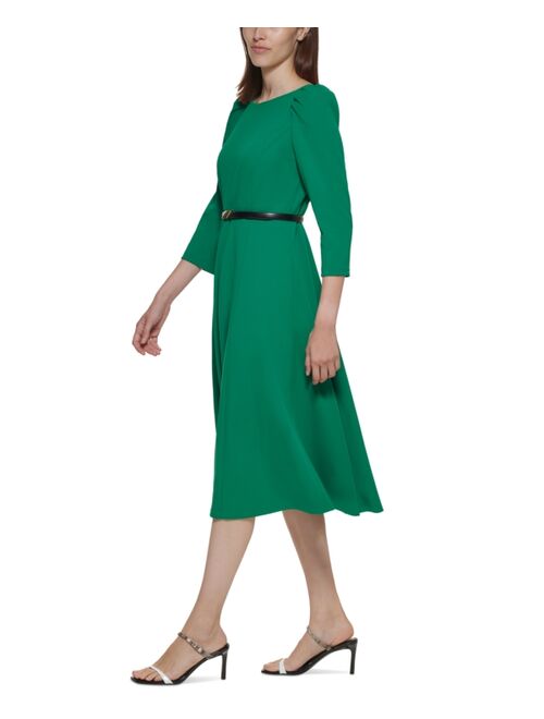 Calvin Klein 3/4-Sleeve Belted Midi Dress