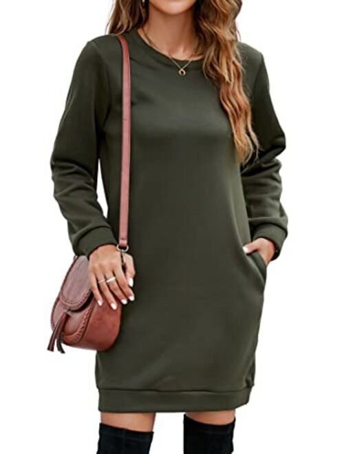 Miselon Women's Casual Fleece Long Pullover Sweatshirt Dress Long Sleeve Mini Sweater Dresses with Pockets