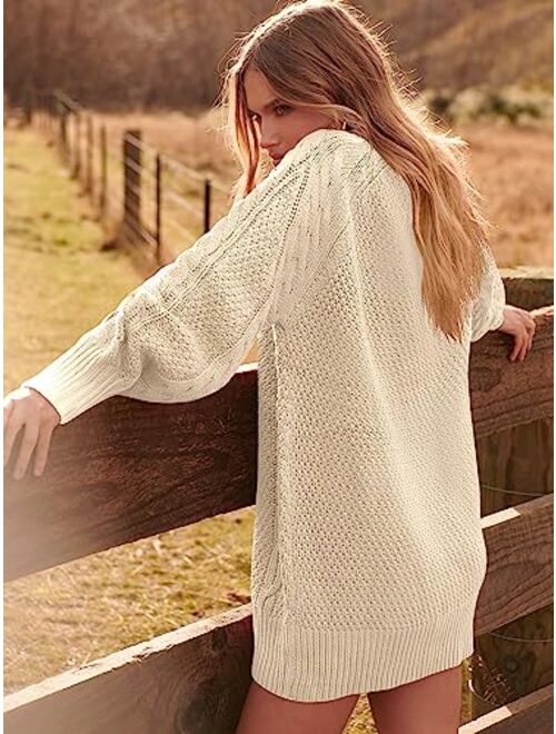 ANRABESS Women Crewneck Long Sleeve Oversized Cable Knit Chunky Pullover Short Sweater Dresses