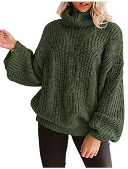 Women's Long Sleeve Turtleneck Chunky Knit Loose Oversized Sweater Pullover Jumper Tops