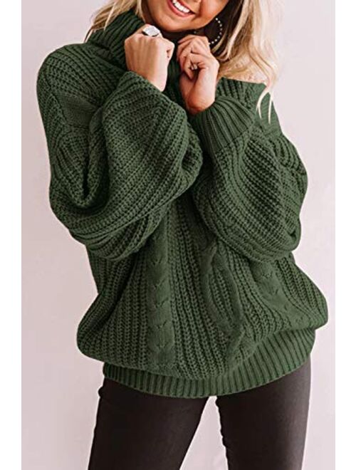ZESICA Women's Long Sleeve Turtleneck Chunky Knit Loose Oversized Sweater Pullover Jumper Tops