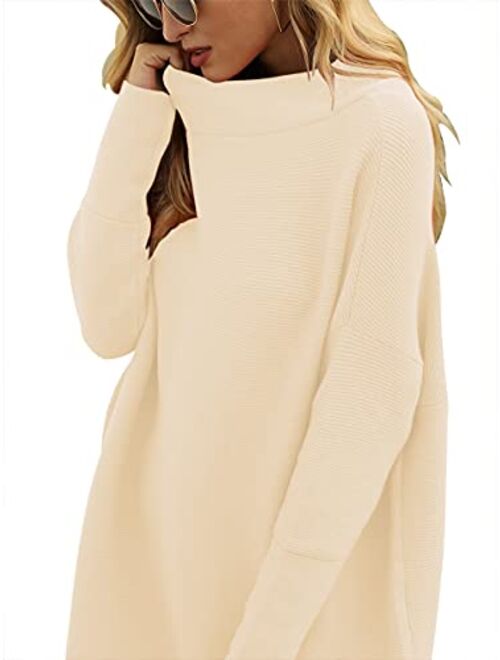 ANRABESS Women Casual Turtleneck Batwing Sleeve Slouchy Oversized Ribbed Knit Tunic Sweaters Pullover