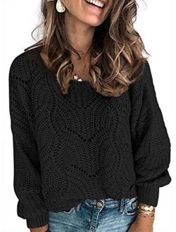 Womens Cute Soft Hollow Cable Knit Pullover Sweaters