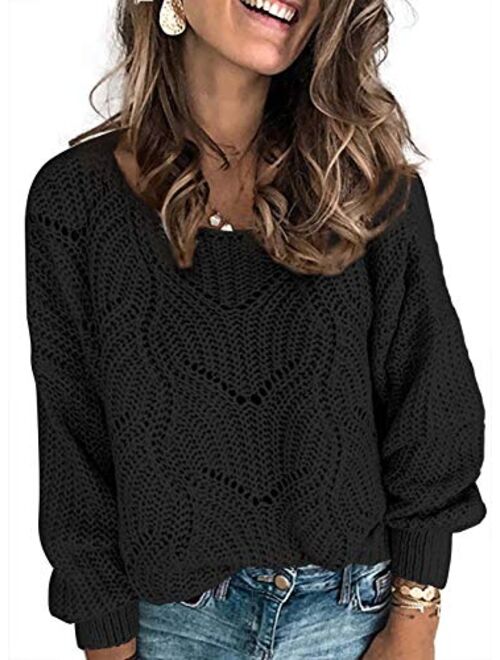 Dokotoo Womens Cute Soft Hollow Cable Knit Pullover Sweaters