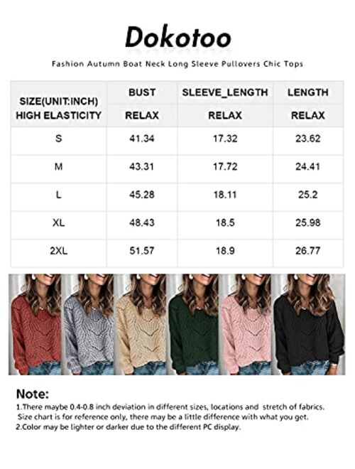 Dokotoo Womens Cute Soft Hollow Cable Knit Pullover Sweaters