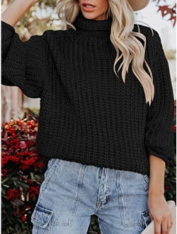 ANRABESS Women's Turtleneck Oversized Sweaters Batwing Long Sleeve Pullover Loose Chunky Knit Tops