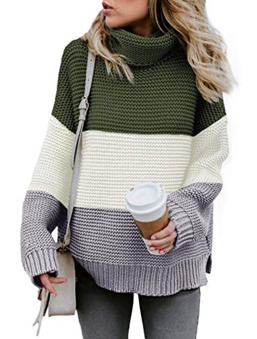 Womens Casual Turtleneck Long Sleeve Chunky Knit Pullover Sweater Jumper Tops