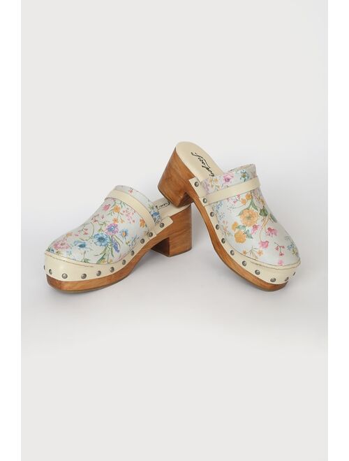 Free People Calabasas Ivory Floral Print Leather Studded Clogs