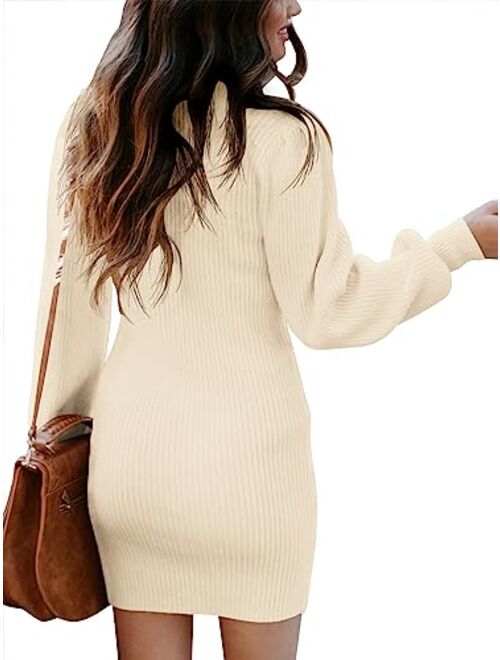 Caracilia Women Turtleneck Long Sleeve Knit Pullover Sweater Bodycon Mini Dress