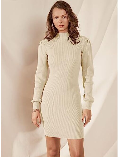 Caracilia Women Turtleneck Long Sleeve Knit Pullover Sweater Bodycon Mini Dress