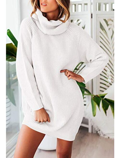 Sovoyontee Women's Long Sleeve Baggy Oversized Turtleneck Pullover Sweater Dress with Pockets