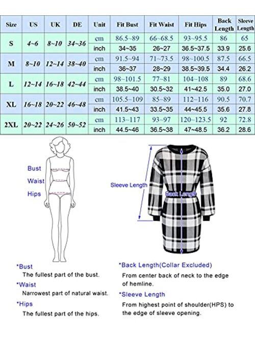 CURLBIUTY Women's Plaid Bodycon Sweater Dress Long Sleeve Knit Pullover Jumper Dresses