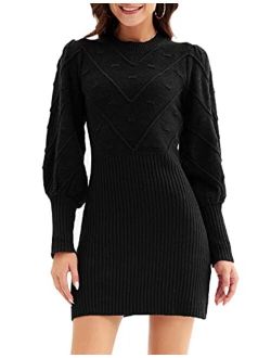 LIUMILAC Women Long Sleeve Knit Sweater Dress Crewneck Slim Bodycon Pencil Dress