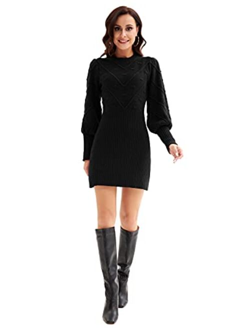 LIUMILAC Women Long Sleeve Knit Sweater Dress Crewneck Slim Bodycon Pencil Dress