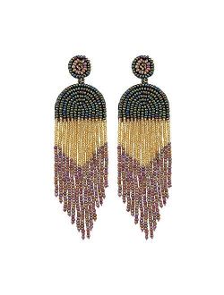 ALLEN DANMI Jewelry Dangle Earrings Ethnic Bohemia Style Handmade Colorized Seed Beads Waterfall Shape Statement Drop Earrings Shining Luxury Gift for Women.