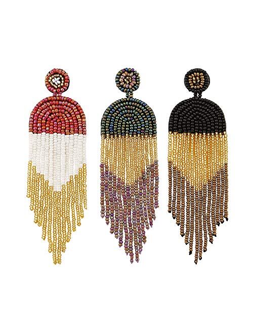ALLEN DANMI Jewelry Dangle Earrings Ethnic Bohemia Style Handmade Colorized Seed Beads Waterfall Shape Statement Drop Earrings Shining Luxury Gift for Women.