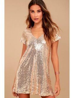 Light Up the Night Champagne Sequin Shift Dress