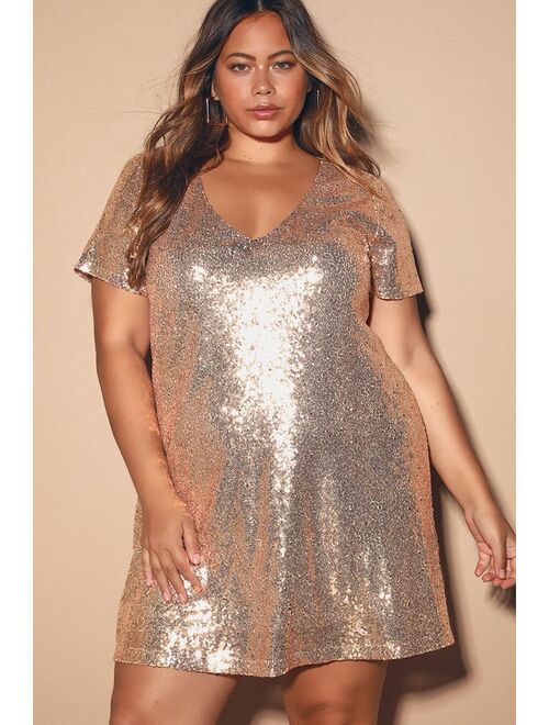 Lulus Light Up the Night Champagne Sequin Shift Dress