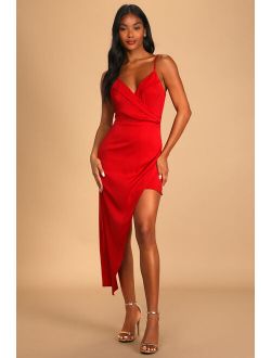 Let's Celebrate Tonight Red Satin Asymmetrical Dress