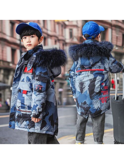 Teenage Big Boys Winter Jacket 2021 Children's Disguise Fur Hooded Outwear Kids Thicken Warm Coat for Boys 4 6 8 10 12 14 Years