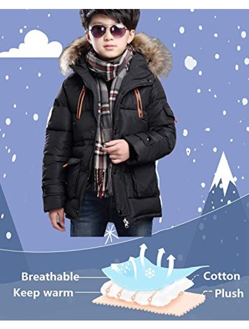 FARVALUE Boy Winter Coat Warm Quilted Puffer Water Resistant Parka Jacket with Detachable Fur Hood for Big Boys