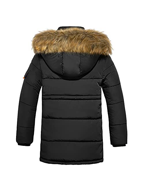 FARVALUE Boy Winter Coat Warm Quilted Puffer Water Resistant Parka Jacket with Detachable Fur Hood for Big Boys