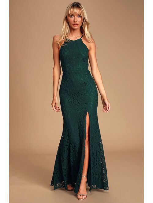 Lulus Splendor of Love Emerald Green Lace Maxi Dress