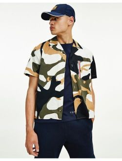 floral camo print short sleeve shirt in multi