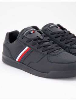 lightweight leather sneakers with side flag logo in black