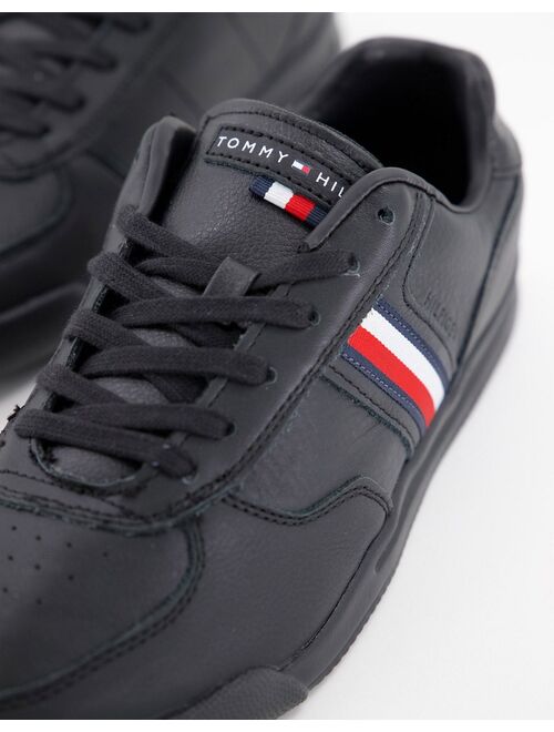 Tommy Hilfiger lightweight leather sneakers with side flag logo in black