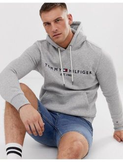 embroidered flag logo hoodie in gray marl