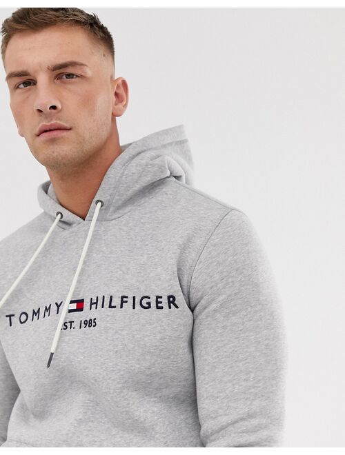Tommy Hilfiger embroidered flag logo hoodie in gray marl