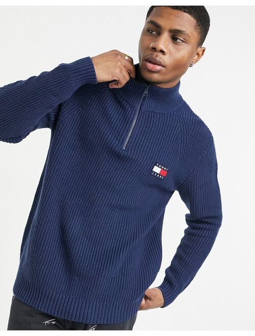Tommy Hilfiger Tommy Jeans badge logo half zip knit sweater in navy