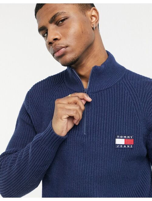 Tommy Hilfiger Tommy Jeans badge logo half zip knit sweater in navy
