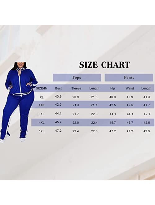 FcuteL Jogging Suits for Women Casual Plus Size 2 Piece Zip Stripe Sweatshirt Sweaptpant Sweatsuits Tracksuit Sets
