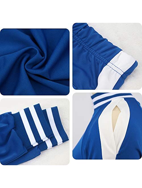Nhicdns Women's Plus Size Tracksuit Jogging Suits 2 Piece Sweatsuit Sets Stripe Cold Shoulder Zipper Coat + Slit Long Sweatpants