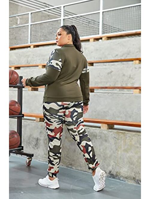 Sishang Women's 2 Piece Plus Size Outfits Sweatsuit with Pocket,Tracksuit Camouflage Long Sleeve Oversized,XL to 5XL