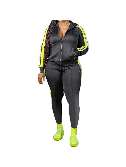 Buy Magorange Women Plus Size Tracksuit 2 Piece Outfits Zipper Front ...
