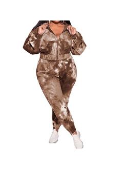 LyMoo Women's Plus Size Two Piece Tracksuit Set Long Sleeve Zipper Jacket With Sweatpants Sweatsuit Jogger Workout Set