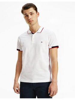 collar and cuff logo slim fit polo in white