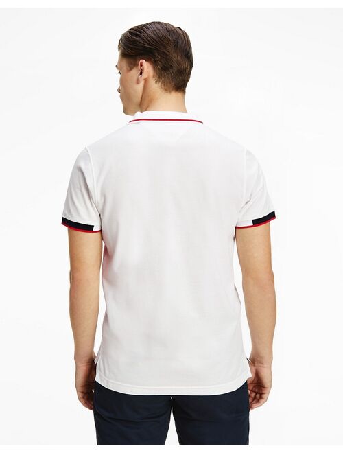 Tommy Hilfiger collar and cuff logo slim fit polo in white
