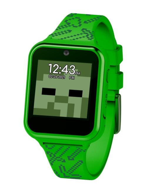 Accutime Minecraft Kid's Touch Screen Green Silicone Strap Smart Watch, 46mm x 41mm