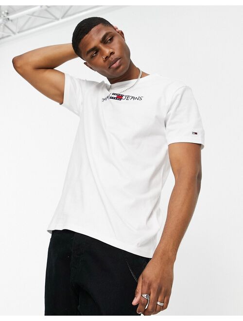 Tommy Hilfiger Tommy Jeans straight script embroided logo t-shirt in white