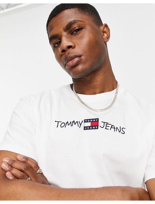 Tommy Hilfiger Tommy Jeans straight script embroided logo t-shirt in white