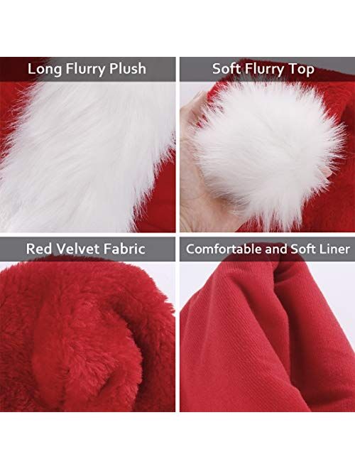 OPOLEMIN Santa Hat for Adults,Unisex Velvet Fabric Christmas Hat with Comfort Lining&Plush Brim, Large Santa Hat for Women Men Xmas, Christmas Hat for Holiday New Year Pa