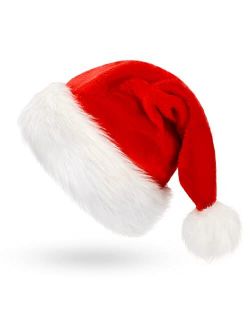 Christmas Hat, Santa Hat, Xmas Holiday Hat for Adults , Unisex Velvet Comfort Christmas Hats Extra Thicken Classic Fur for Christmas New Year Festive Holiday Party Suppli
