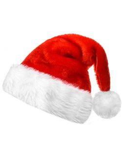 Christmas Hat, Santa Hat, Xmas Hat for Unisex Adults with Velvet Brim and Comfort Liner for Christmas New Year Party Decorations and Supplies