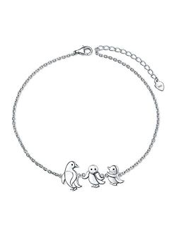 3 Penguin Anklet for Women 925 Sterling Silver Penguin Ankle Bracelet for Girls Adjustable Beach Foot Chain 9+1.5 Inch Charm Animal Family Jewelry Birthday Gifts