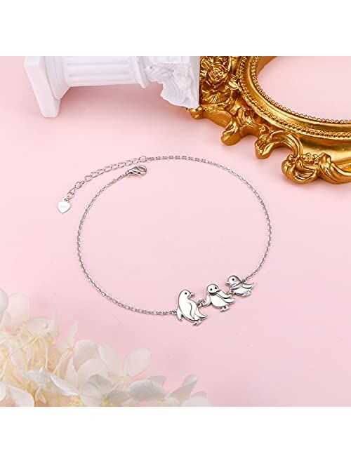 3 Penguin Anklet for Women 925 Sterling Silver Penguin Ankle Bracelet for Girls Adjustable Beach Foot Chain 9+1.5 Inch Charm Animal Family Jewelry Birthday Gifts