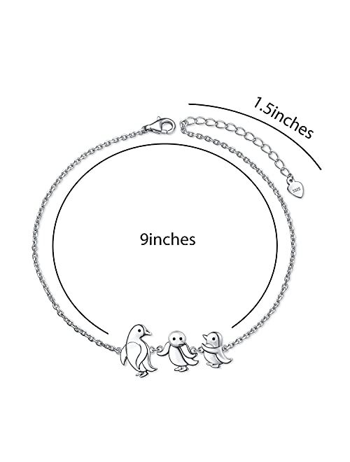 3 Penguin Anklet for Women 925 Sterling Silver Penguin Ankle Bracelet for Girls Adjustable Beach Foot Chain 9+1.5 Inch Charm Animal Family Jewelry Birthday Gifts